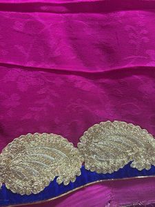 Pink Saree With Golden carry border