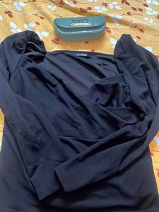 Shein Heart Shape Neck Chic Black Long Sleeve Top