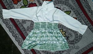 White &amp; Green Mini Dress