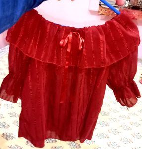 Korean Off Shoulder Maroon Top