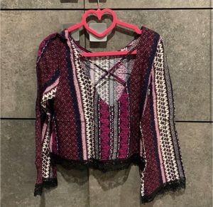 H&amp;M low back cropped top with lace trimmings