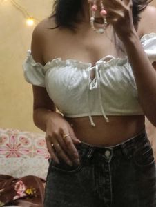 White Ruffle Crop Top