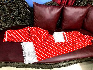 Beautiful Red And White Suit With Lace..
