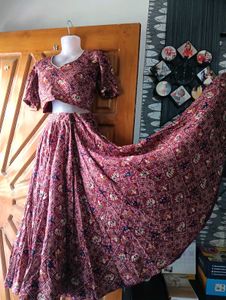 Burgundy Elephant Print Chaniya Choli  Set
