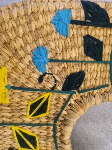 Woven Straw Cane Floral Handbag