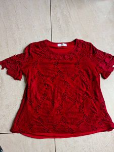 Red Lace Detail Top