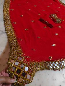 Red pure goreagette saree. with Mirror Work 😍