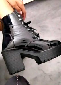 Black Patent Lace-Up Platform Boots