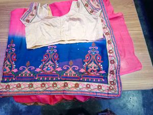 Elegant Pink &amp; Blue Saree