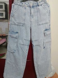 Light Wash Denim Cargo Pants