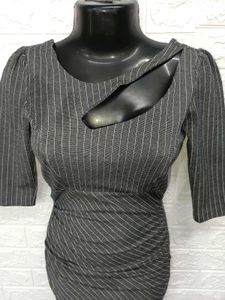Korean Pinstripe Cutout Bodycon Dress