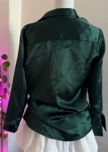 Emerald Green Satin Button-Up