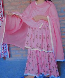 Pink Floral Print Sharara Suit