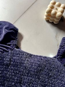 Purple Velvet Ruched Long Sleeve Top