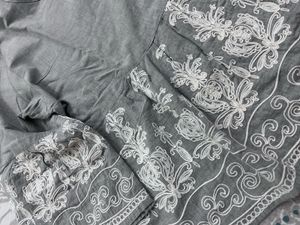 Grey Colored Embroidered Peplum Top