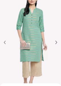 Rangmanch Green Golden Striped Kurta