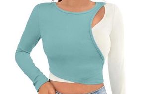 Two-Tone Long Sleeve Crop Top