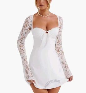 White Lace Sleeve Dress
