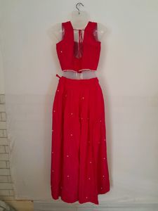 Pink Beads Work Lahnga Choli
