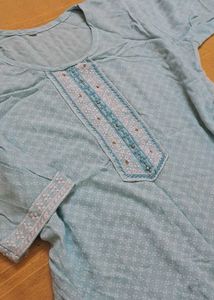 Cotton Light Blue Embroidered Kurta