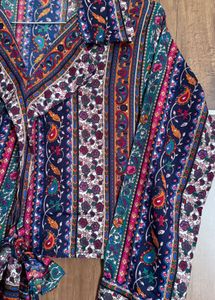 Patterned Tie-Front Top