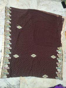 Heavy Work Brown Saree🤩