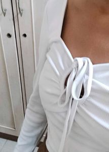 Ribbed Tie-Front Long Sleeve Top