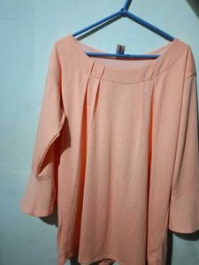 Peach Pleated Bell Sleeve Top