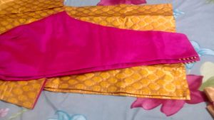 Pink &amp; Gold Banarasi Silk Fabric