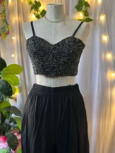 Black Embellished Crop Top