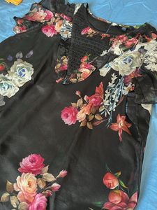 Black Floral Top With Butterfly Sleeves
