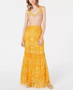 FOXIEDOXTwo-tone Crochet Maxi Gown In Yellow/ivory