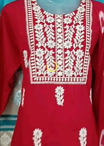 NEW Red Lucknowi Embroidered Dress Set