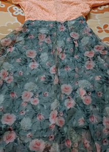 Peach Embroidered Dress with Floral Skirt