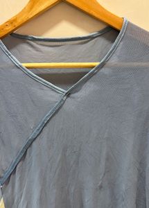 Blue Asymmetric Hem Long Sleeve Top