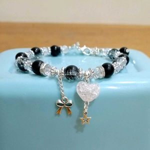Beaded Silver Eclipse Charm Bracelet