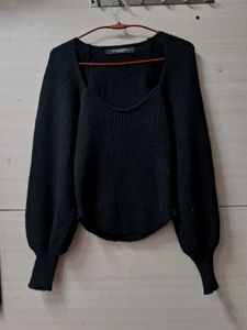 Black Knit Square Neck Sweater