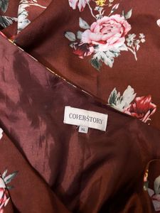 Cover Story Brown Floral Print Below Knee Dress