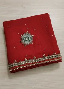Red Heavy Pearl Work Wedding Saree for Sale
