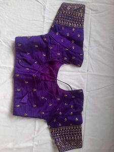 Purple &amp; Gold Embroidered Sari Blouse