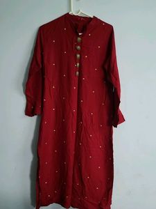 Maroon Embroidered Kurta