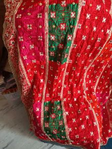 Women Embellished Bridal Bandhani Phulkari Dupatta