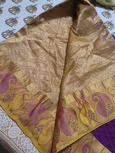 Purple Yellow Combination Silk Saree With Blouse