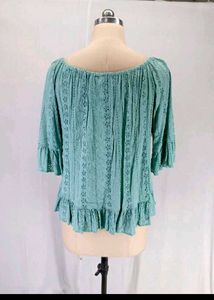New Eyelet Embroidery Peasant Top With Tassels