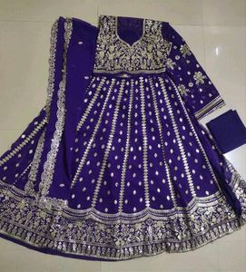 Georgette Embroidered Blue Semi-Stitched Lehenga