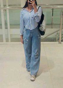 Star Cutout Wide Leg Jeans