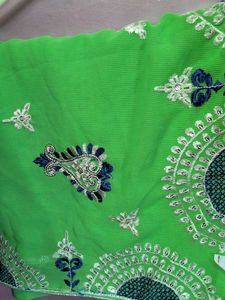 New Green Embroidered Saree