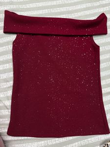 Burgundy Sparkle Off-Shoulder Top