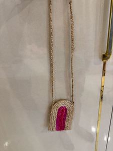 Handcrafted Pink Jute Sling Bag