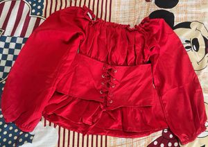 RED CORSET OFF SHOULDER TOP